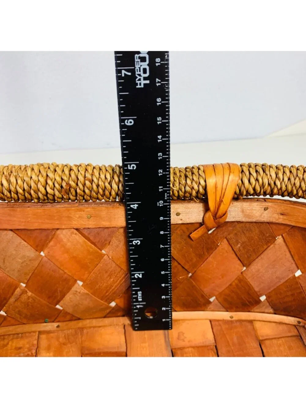 Woven Rustic Decorative Basket Wood Chip Style Oblong Farmhouse VTG Honey Brown